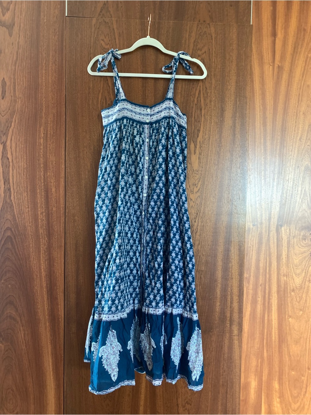 Fox in Gown Navy Smocked Boho Dress with Pink Accents Cotton
